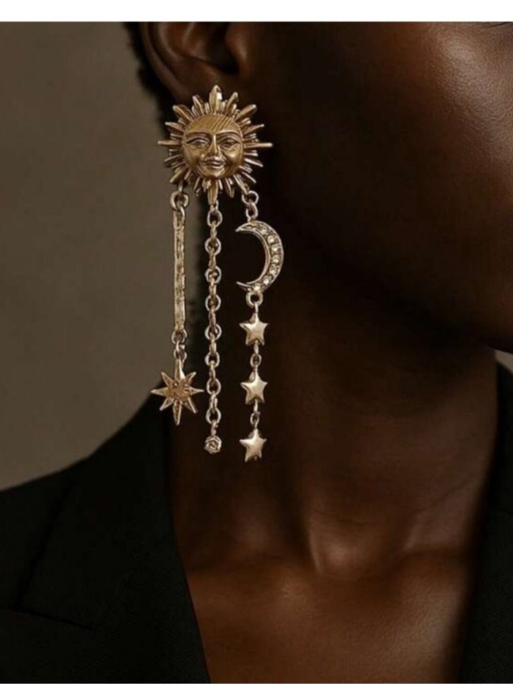 New! Gold Sun and Moon Drop Earrings (1011) NWOT